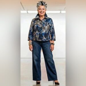 Hearts of Palm Blue and Black Patterned Blazer size 18w